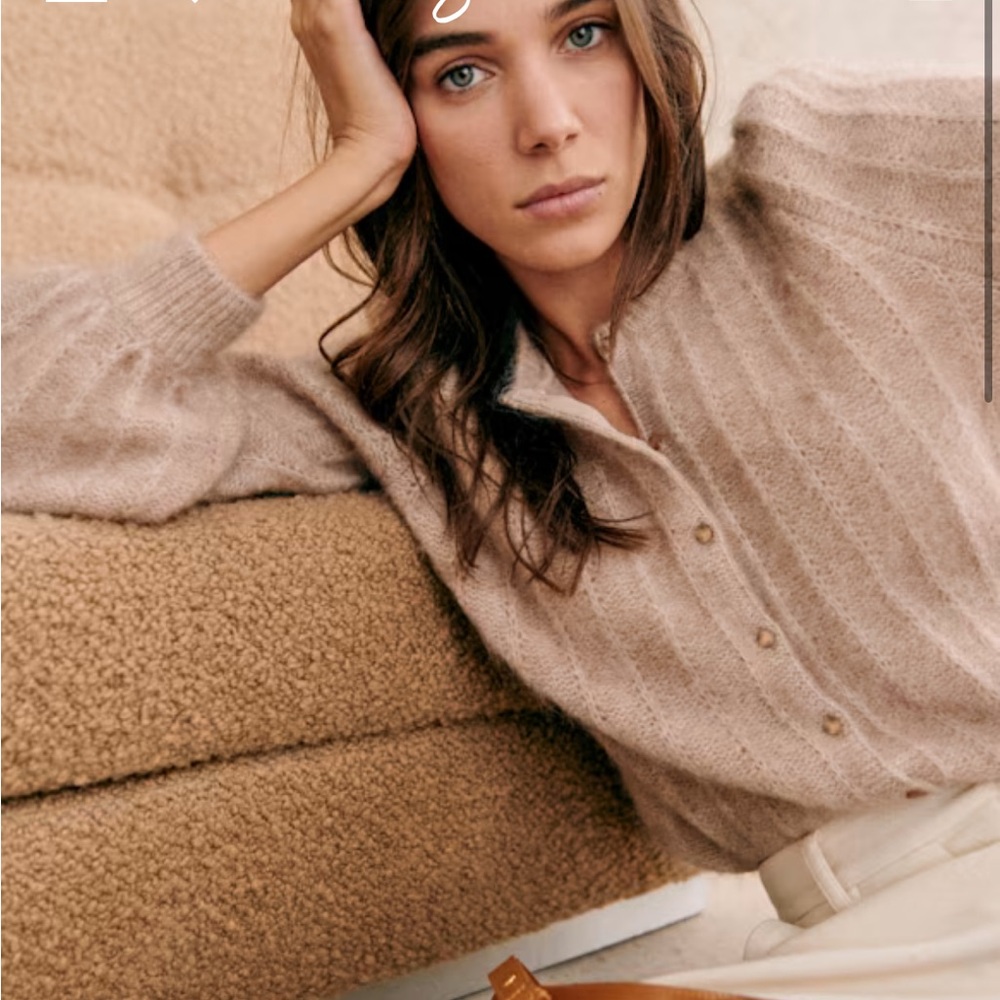 Sezane size XS Beige Knit Button-Up Sweater